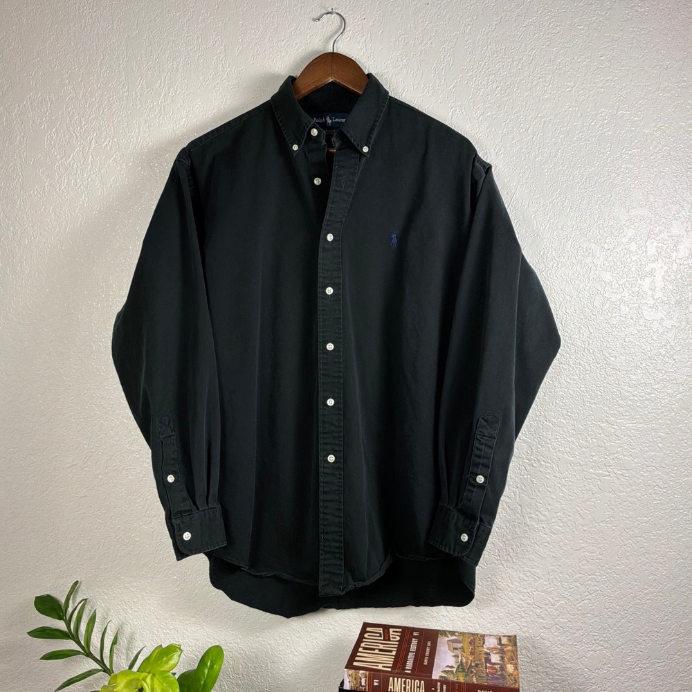 Ralph Lauren Blake Shirt Mens M Black Excellent Blue Pony 100% Cotton 90s Y2K